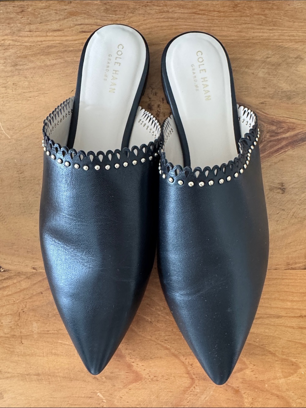 Cole Haan Raelyn Mule Pointed-Toe Leather Mules in Black US 9 B NEW